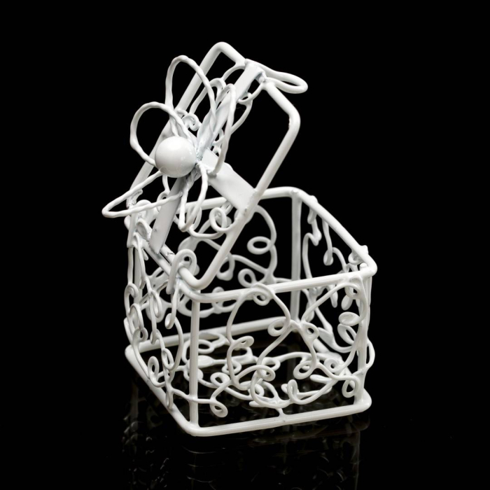 cos ornament metalic in forma de cub cu capac rabatabil, marturie nunta, botez [2]