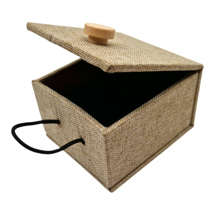 cutie pentru bijuterii, design iuta cu nasturel din lemn, 7x6x4.5 cm [4]