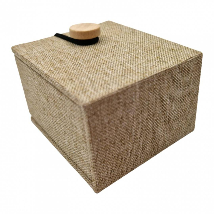 cutie pentru bijuterii, design iuta cu nasturel din lemn, 7x6x4.5 cm [3]