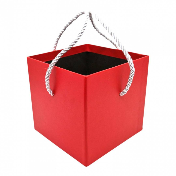 Cutie cadou patrata, cu fundita si snur, 13x13x12.5 cm, rosu [3]