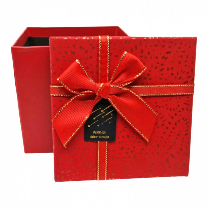 Cutie cadou patrata, cu fundita si snur, 13x13x12.5 cm, rosu [2]