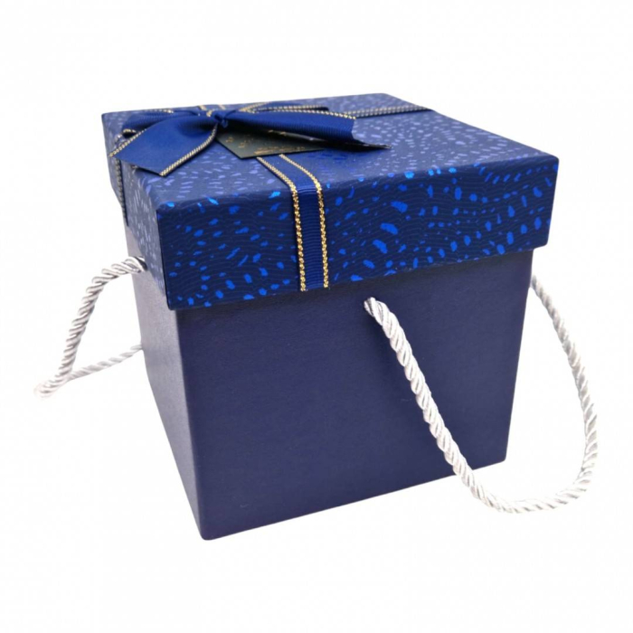 Cutie cadou patrata, cu fundita si snur, 13x13x12.5 cm, albastru [4]