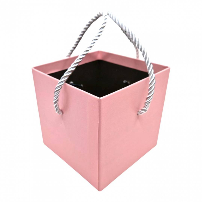 Cutie cadou patrata, cu fundita si snur, 13x13x12.5 cm, roz [3]