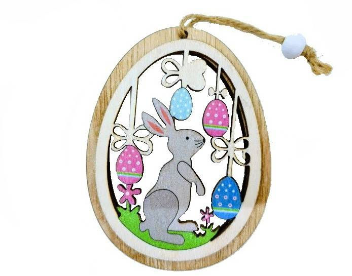 decoratiune din lemn cu agatatoare, decor Paste sub forma de ou, 11cm mixt [3]