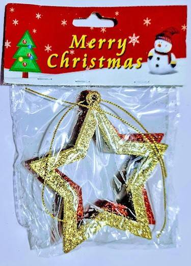 Decoratiune pentru bradul de Craciun, set 2 stelute, rosu, auriu, diametrul 9 cm [2]