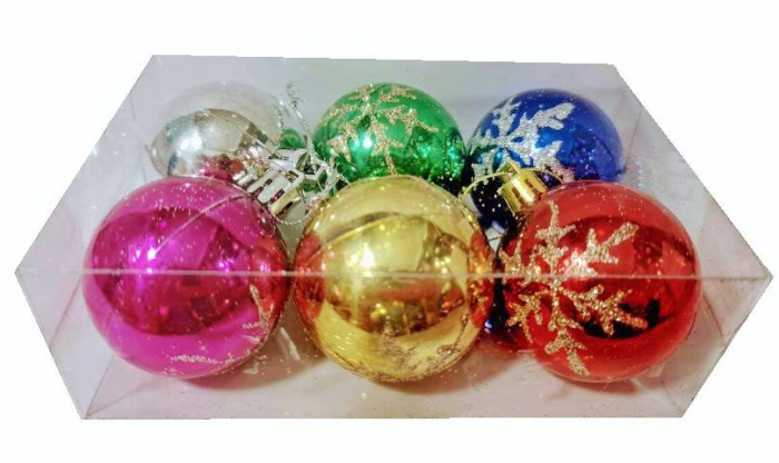Decoratiune pentru bradul de Craciun, set 6 globuri multicolore cu stelute argintii, diametrul 5 cm [1]
