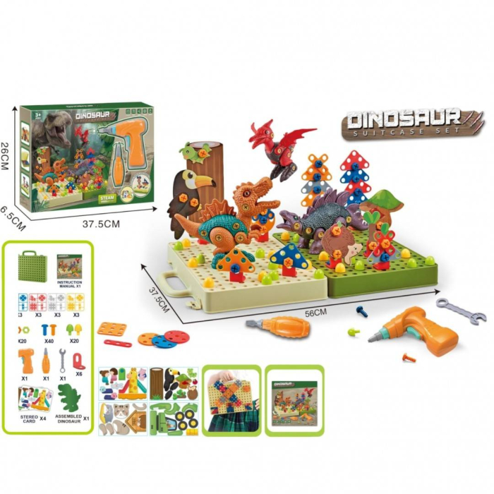 Joc de constructie dinozauri cu surubelnita electrica si cutie de depozitare Joc de constructie dinozauri cu surubelnita electrica si cutie de depozitare Joc de constructie dinozauri cu surubelnita el [3]