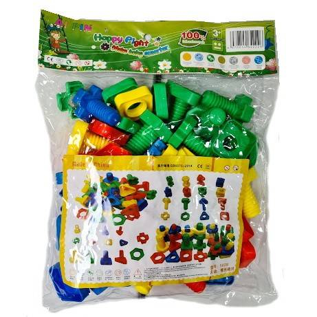 Joc de imbinare cu suruburi si piulite, forme geometrice, 48 piese, multicolor [3]