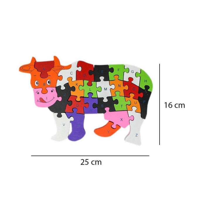 Puzzle din lemn cu litere si cifre, vacuta, 25 cm [3]