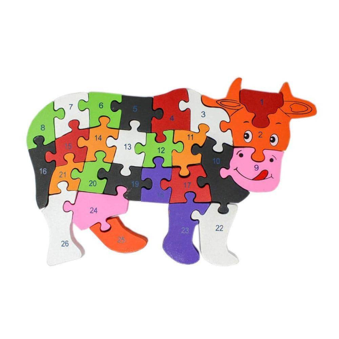 Puzzle din lemn cu litere si cifre, vacuta, 25 cm [2]