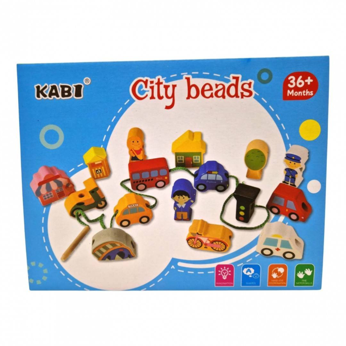 Joc de insirat din lemn, Orasul vesel – City Beads [2]