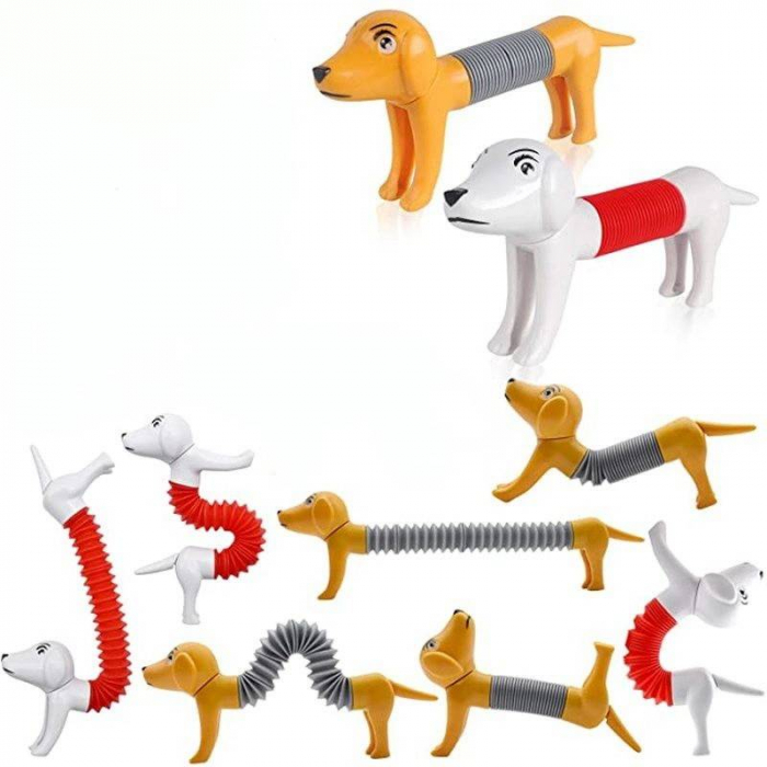 Jucarie senzoriala antistres,caine cu corp telescopic, lumini, alb, 16x7 cm [3]