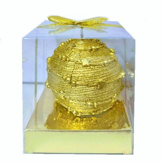 Lumanare din ceara lucrata in filigran, model stelute, cutie de cadou, auriu [3]