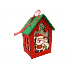 Decoratiune de Craciun din lemn, casuta cu panglica de agatare [2]