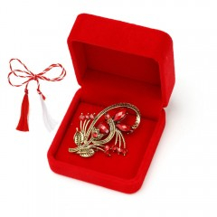 Martisor brosa vintage, floare cu pietre fatetate in cutie de catifea [1]
