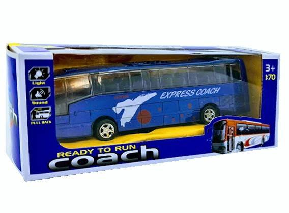 masina metalica, autobuz express coach cu sunete si lumini, pull back, 1:70, albastru [3]