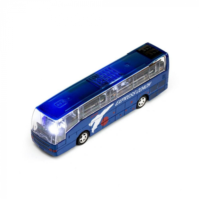 Masina metalica, autobuz express coach cu sunete si lumini, pull back, 1:70, galben/rosu/alb/albastru [4]