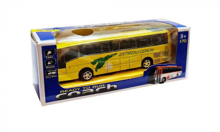 Masina metalica, autobuz express coach cu sunete si lumini, pull back, 1:70, galben/rosu/alb/albastru [6]