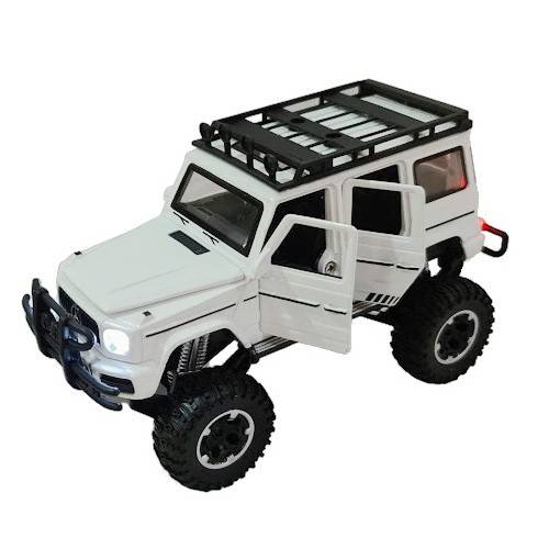 Masina metalica cu amortizoare si roti din cauciuc, macheta cu usi care se deschid, lumini si sunete, 1:32, SUV rosu/alb [2]