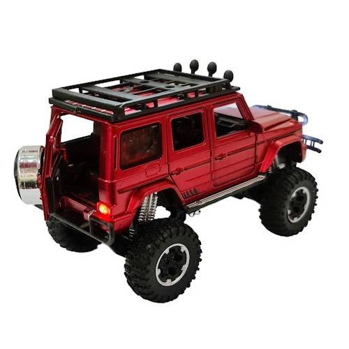 Masina metalica cu amortizoare si roti din cauciuc, macheta cu usi care se deschid, lumini si sunete, 1:32, SUV rosu/alb [7]