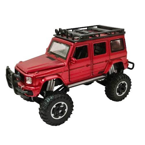 Masina metalica cu amortizoare si roti din cauciuc, macheta cu usi care se deschid, lumini si sunete, 1:32, SUV rosu/alb [5]