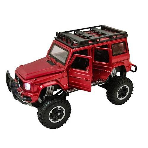 Masina metalica cu amortizoare si roti din cauciuc, macheta cu usi care se deschid, lumini si sunete, 1:32, SUV rosu/alb [6]