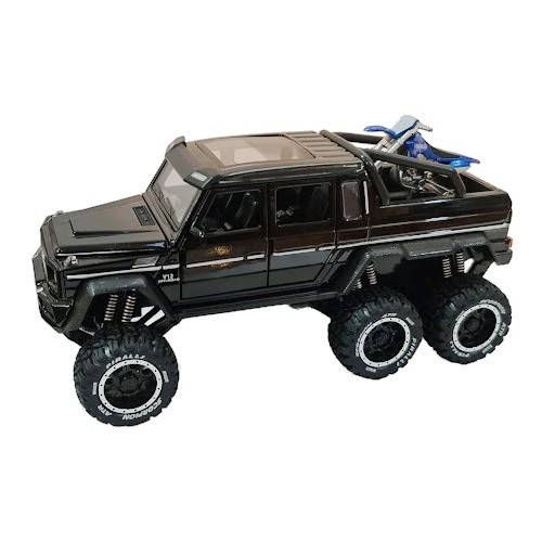 Masina metalica cu amortizoare si roti din cauciuc, macheta cu usi care se deschid, lumini și sunete, motocicleta, 1:24, SUV rosu/negru/verde [2]