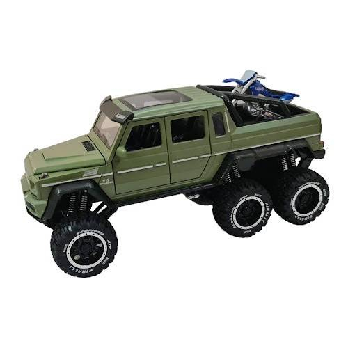 Masina metalica cu amortizoare si roti din cauciuc, macheta cu usi care se deschid, lumini și sunete, motocicleta, 1:24, SUV rosu/negru/verde [9]