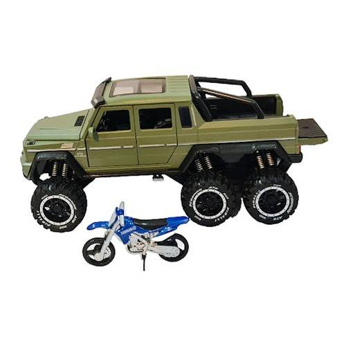Masina metalica cu amortizoare si roti din cauciuc, macheta cu usi care se deschid, lumini și sunete, motocicleta, 1:24, SUV rosu/negru/verde [8]