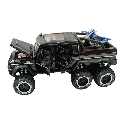 Masina metalica cu amortizoare si roti din cauciuc, macheta cu usi care se deschid, lumini și sunete, motocicleta, 1:24, SUV rosu/negru/verde [3]