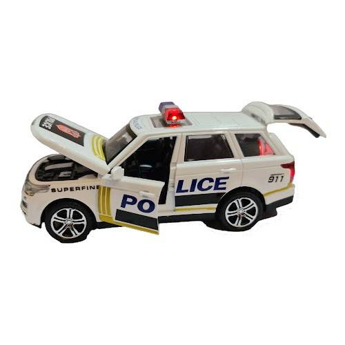 masina metalica cu roti din cauciuc, macheta cu usi care se deschid, politie cu lumini si sunete, girofar, 1:32, alb [3]