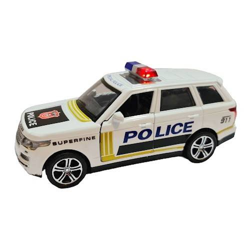 masina metalica cu roti din cauciuc, macheta cu usi care se deschid, politie cu lumini si sunete, girofar, 1:32, alb [2]