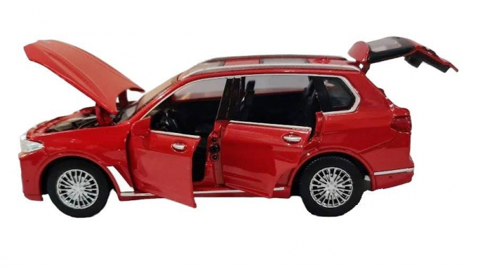 Masina metalica , macheta cu 6 usi care se deschid, pull back, lumini si sunete, baterii incluse, 1:32, rosu/albastru/alb [8]