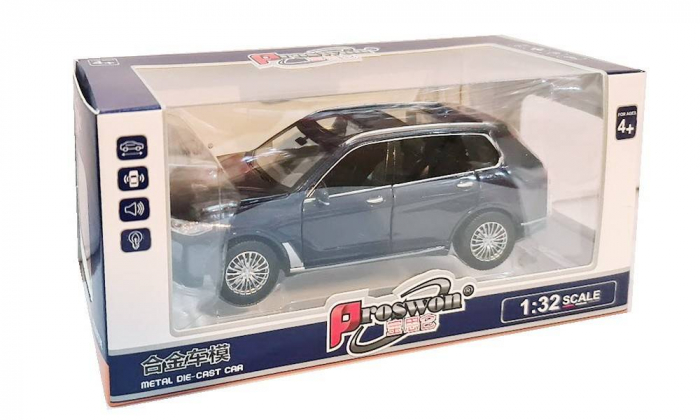 Masina metalica , macheta cu 6 usi care se deschid, pull back, lumini si sunete, baterii incluse, 1:32, rosu/albastru/alb [6]