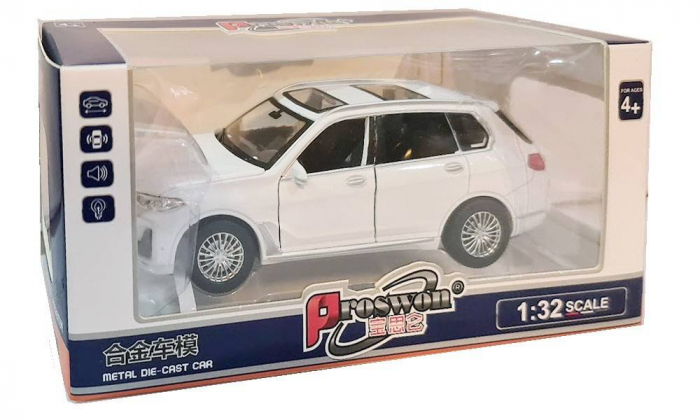 Masina metalica , macheta cu 6 usi care se deschid, pull back, lumini si sunete, baterii incluse, 1:32, rosu/albastru/alb [3]