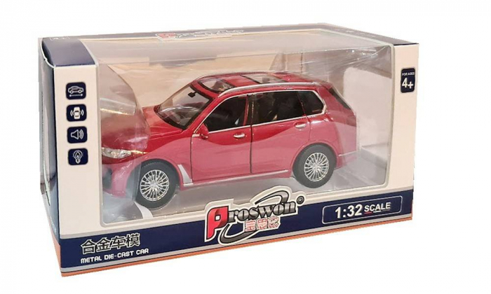 Masina metalica , macheta cu 6 usi care se deschid, pull back, lumini si sunete, baterii incluse, 1:32, rosu/albastru/alb [9]