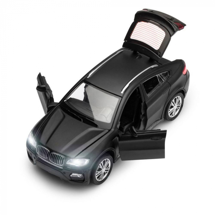 Masina metalica , macheta cu usi care se deschid, pull back, lumini si sunete, baterii incluse,1:32, rosu/alb/negru [5]