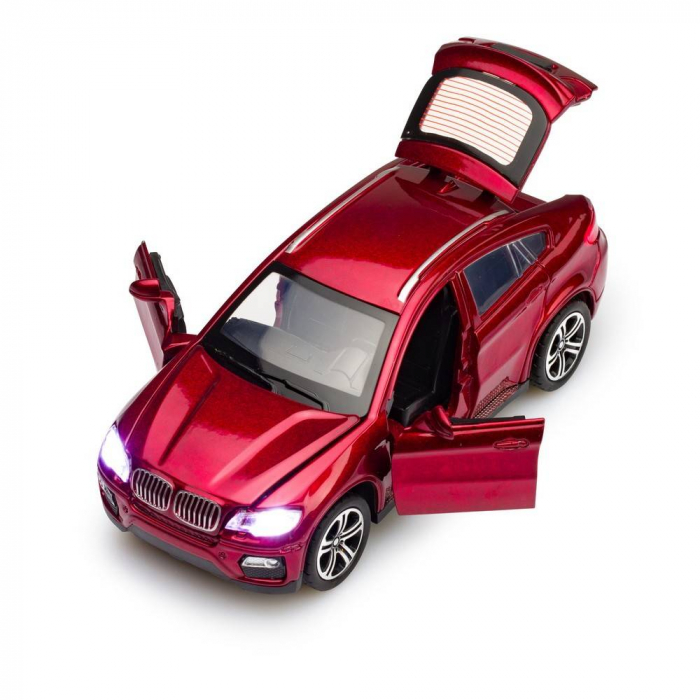 Masina metalica , macheta cu usi care se deschid, pull back, lumini si sunete, baterii incluse,1:32, rosu/alb/negru [8]