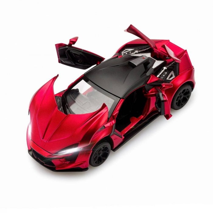 Masina metalica sport, macheta cu portiere care se deschid, pull back, lumini si sunete,baterii incluse,1:32, albastru/rosu [2]