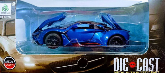 Masina metalica sport, macheta cu portiere care se deschid, pull back, lumini si sunete,baterii incluse,1:32, albastru/rosu [6]