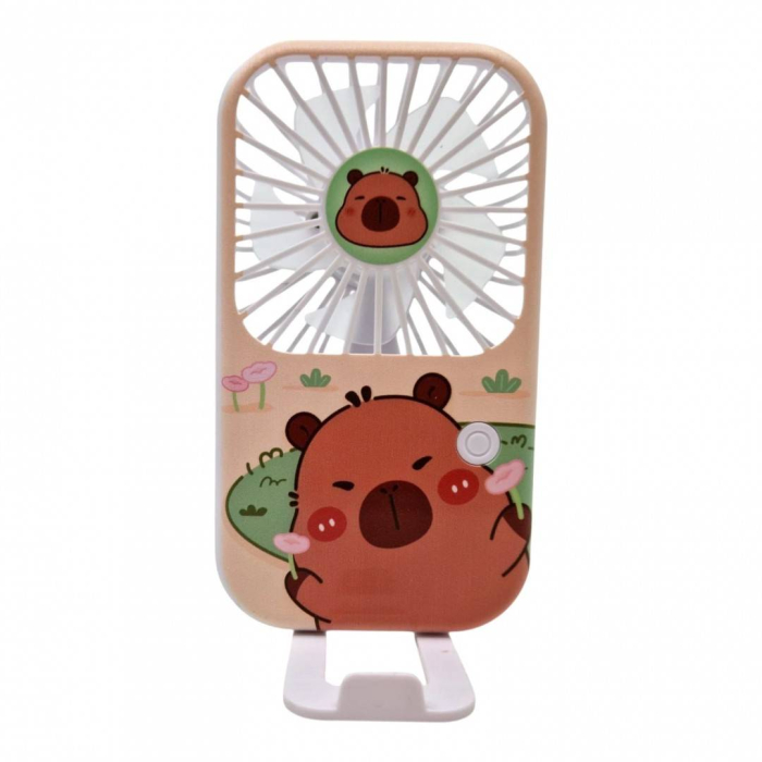 Mini Ventilator Portabil, 3 Trepte de Viteza, Reincarcabil USB, cu Suport și Snur, Bej [2]