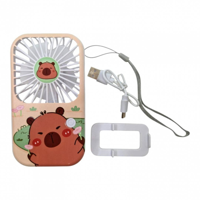 Mini Ventilator Portabil, 3 Trepte de Viteza, Reincarcabil USB, cu Suport și Snur, Bej [3]
