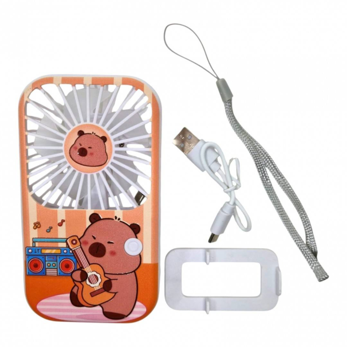 Mini Ventilator Portabil, 3 Trepte de Viteza, Reincarcabil USB, cu Suport și Snur, Maro [3]