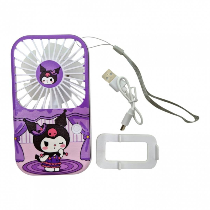 Mini Ventilator Portabil, 3 Trepte de Viteza, Reincarcabil USB, cu Suport și Snur, Mov [3]