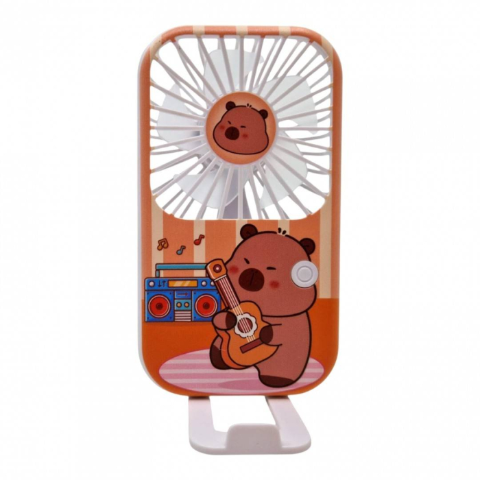 Mini Ventilator Portabil, 3 Trepte de Viteza, Reincarcabil USB, cu Suport și Snur, Maro [2]
