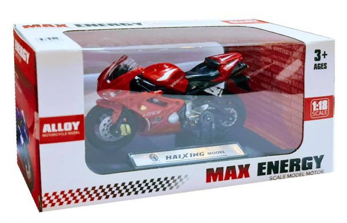 motocicleta metalica cu roti de cauciuc, macheta care vireaza, cric detasabil, 1:18, galben/rosu/albastru [6]