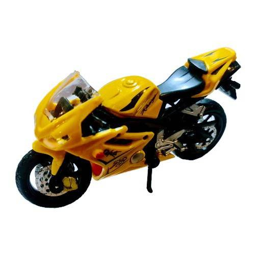 motocicleta metalica cu roti de cauciuc, macheta care vireaza, cric detasabil, 1:18, galben/rosu/albastru [3]