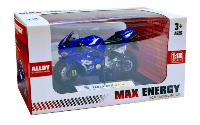 motocicleta metalica cu roti de cauciuc, macheta care vireaza, cric detasabil, 1:18, galben/rosu/albastru [2]