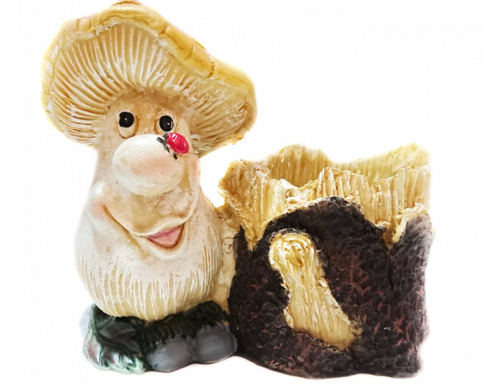 ornament din rasina pictat manual , decoratiune cu suport pentru ghiveci, pentru gradina, terasa, ciupercuta cu gargarita [2]