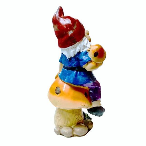 Ornament Din Rasina Pictat Manual , Decoratiune Pentru Gradina, Terasa, Gazon,Pitic Vesel cu ciuperca ,27 cm [2]